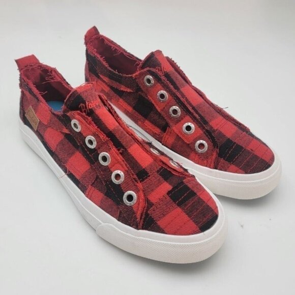 BUY ONE GET ONE FREE Blowfish Play Women's Slip-on Sneakers Red Plaid Size - Picture 3 of 5